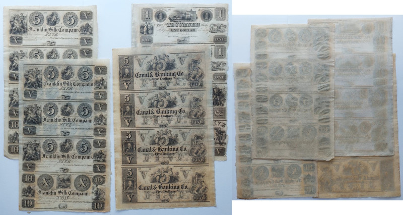 USA CANAL, FRANKLIN SILK, TECUMSEH BANK - lotto di 4 fogli con stampate su ciasc...