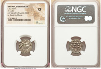 BRITAIN. Durotriges. Ca. 60-20 BC. BI stater (17mm, 1h). NGC XF. Cranborne Chase type. Devolved head of Apollo right / Disjointed horse left with pell...