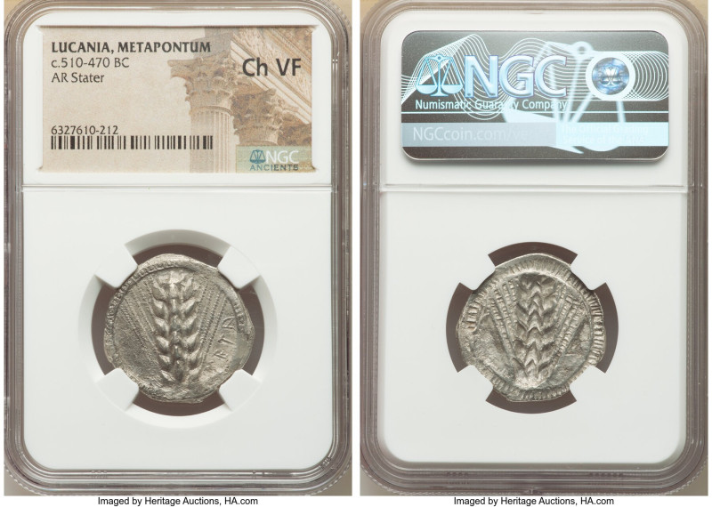 LUCANIA. Metapontum. Ca. 510-470 BC. AR stater (25mm, 12h). NGC Choice VF. META,...