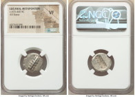LUCANIA. Metapontum. Ca. 470-440 BC. AR stater (19mm, 12h). NGC VF, edge chip. META, barley ear with six grains; guilloche border on raised rim / Incu...