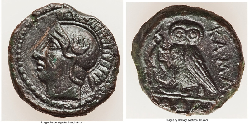SICILY. Camarina. Ca. 420-405 BC. AE tetras (15mm, 2.96 gm, 3h). Choice VF, tool...