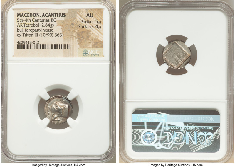 MACEDON. Acanthus. Ca. 5th-4th centuries BC. AR tetrobol (15mm, 2.64 gm). NGC AU...