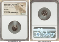 MACEDONIAN KINGDOM. Philip II (359-336 BC). AR fifth tetradrachm (13mm, 5h). NGC VF, test cut, scratches. Head of Apollo right, wearing taenia / ΦIΛIΠ...
