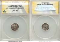 MACEDONIAN KINGDOM. Alexander III the Great (336-323 BC). AR drachm (15mm, 9h). ANACS VF 30. Late lifetime-early posthumous issue of Aradus, ca. 328-3...