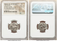 THRACIAN ISLANDS. Thasos. Ca. 500-450 BC. AR stater (21mm, 8.75 gm). NGC VF 5/5 - 2/5. Nude ithyphallic satyr running right, carrying nymph, her right...