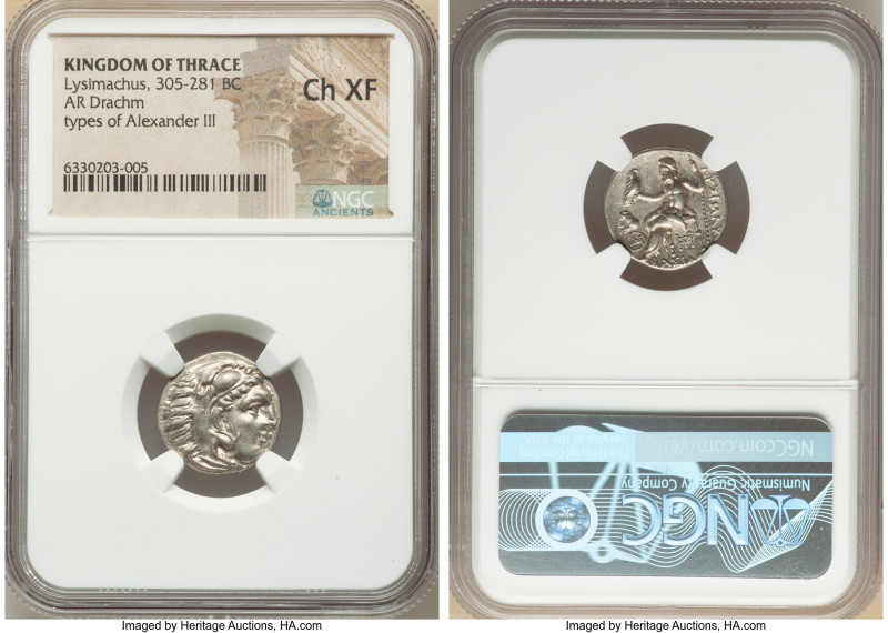 THRACIAN KINGDOM. Lysimachus (305-281 BC). AR drachm (17mm, 5h). NGC Choice XF. ...