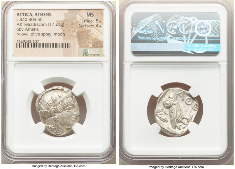 ATTICA. Athens. Ca. 440-404 BC. AR tetradrachm (25mm, 17.21 gm, 11h). NGC MS 5/5...