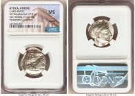 ATTICA. Athens. Ca. 440-404 BC. AR tetradrachm (25mm, 17.21 gm, 6h). NGC MS, brushed. Mid-mass coinage issue. Head of Athena right, wearing earring, n...