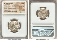 ATTICA. Athens. Ca. 440-404 BC. AR tetradrachm (24mm, 17.21 gm, 3h). NGC Choice AU 4/5 - 4/5. Mid-mass coinage issue. Head of Athena right, wearing ea...