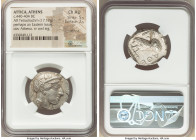 ATTICA. Athens. Ca. 440-404 BC. AR tetradrachm (25mm, 17.12 gm, 8h). NGC Choice AU 5/5 - 2/5, test cut. Mid-mass coinage issue. Head of Athena right, ...