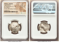ATTICA. Athens. Ca. 440-404 BC. AR tetradrachm (23mm, 17.17 gm, 9h). NGC AU 4/5 - 4/5. Mid-mass coinage issue. Head of Athena right, wearing earring, ...