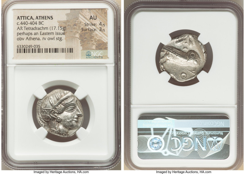 ATTICA. Athens. Ca. 440-404 BC. AR tetradrachm (24mm, 17.15 gm, 8h). NGC AU 4/5 ...