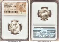 ATTICA. Athens. Ca. 440-404 BC. AR tetradrachm (26mm, 17.15 gm, 7h). NGC AU 3/5 - 4/5. Mid-mass coinage issue. Head of Athena right, wearing earring, ...