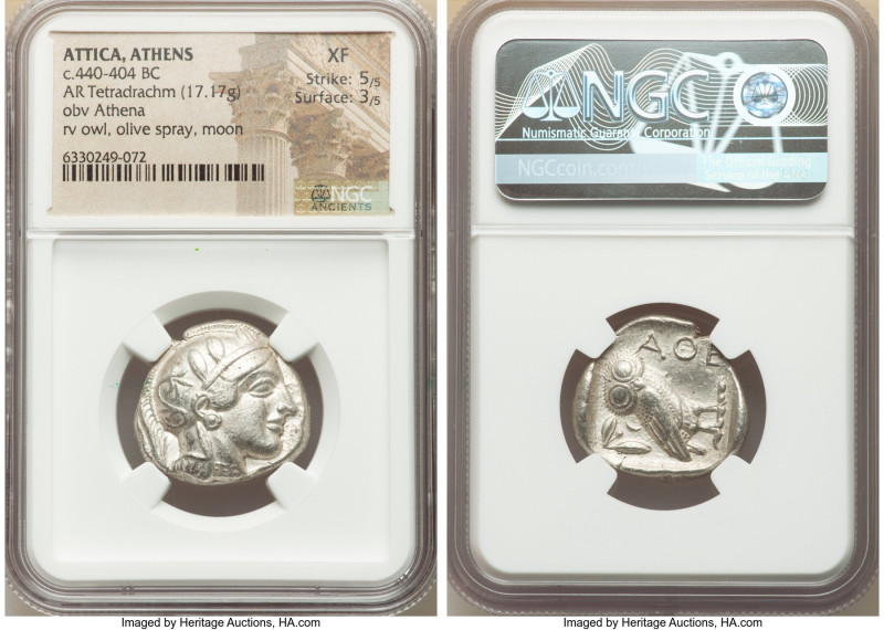 ATTICA. Athens. Ca. 440-404 BC. AR tetradrachm (24mm, 17.17 gm, 9h). NGC XF 5/5 ...