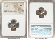 BITHYNIA. Calchedon. Ca. 4th century BC. AR siglos (18mm). NGC XF. Persic standard. KAΛX, bull standing left on grain ear pointing right / Quadriparti...