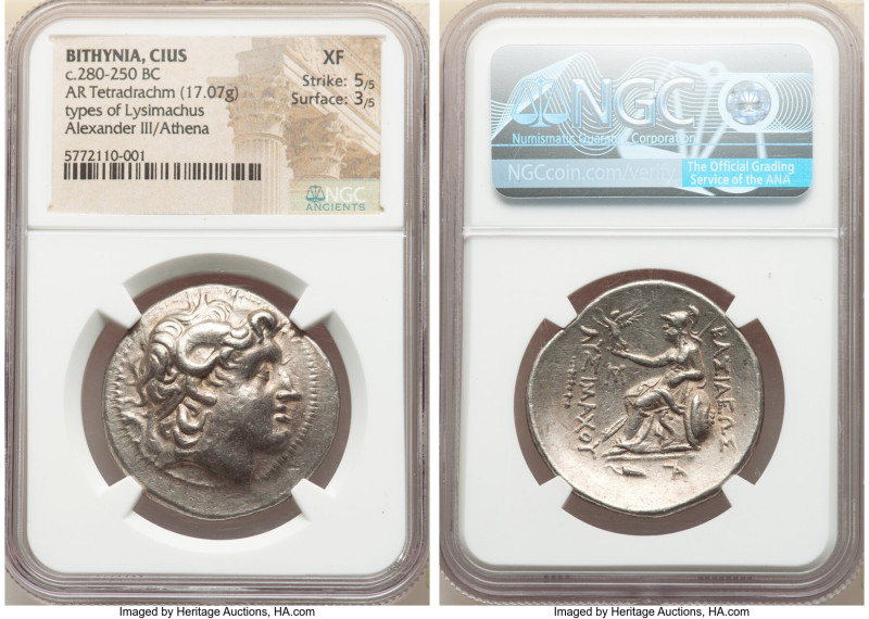 BITHYNIA. Cius. Ca. 280-250 BC. AR tetradrachm (33mm, 17.07 gm, 12h). NGC XF 5/5...