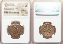 MYSIA. Cyzicus. Ca. 3rd-2nd centuries BC. AE (29mm, 1h). NGC Choice VF, overstruck. Prow to right; overstruck on Kore Sotiera head right, wearing sacc...