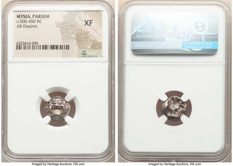 MYSIA. Parium. Ca. 500-450 BC. AR drachm (14mm). NGC XF. Gorgoneion facing with ...