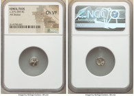 IONIA. Teos. Ca. 375-294 BC. AR diobol (19mm, 11h). NGC Choice VF, brushed. Dioches, magistrate. Griffin seated right, raising left forepaw / ΔIOYXHΣ,...