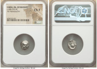 CARIAN ISLANDS. Rhodes. Ca. 408-390 BC. AR hemidrachm (12mm, 11h). NGC Choice Fine. Facing head of Helios, turned slightly right / POΔION, rose with s...