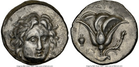 CARIAN ISLANDS. Rhodes. Ca. 305-275 BC. AR didrachm (21mm, 6.48 gm, 11h). NGC Choice XF 3/5 - 3/5. Head of Helios facing, turned slightly right, hair ...