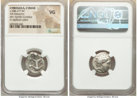 CYRENAICA. Cyrene. Ca. 308-277 BC. AR didrachm (20mm, 1h). NGC VG. Magas as Ptolemaic governor, ca. 300-282/75 BC. Bare head of Apollo-Carneius right,...