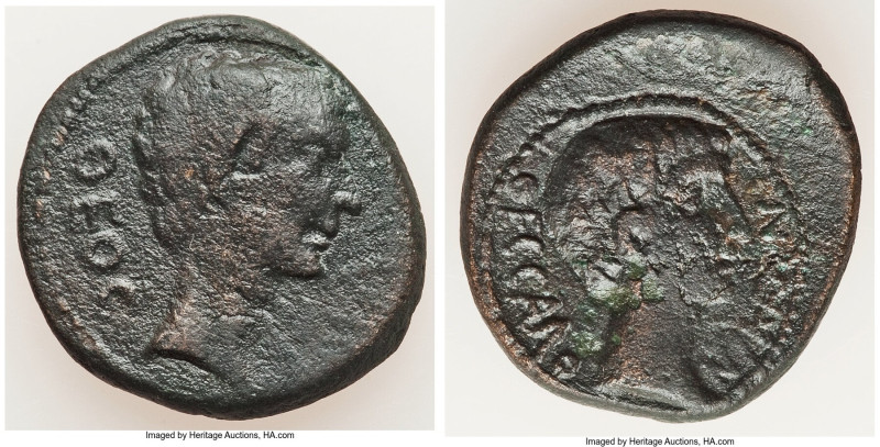 MACEDONIA. Thessalonica. Augustus (27 BC-AD 14) with Divus Julius Caesar. AE (22...