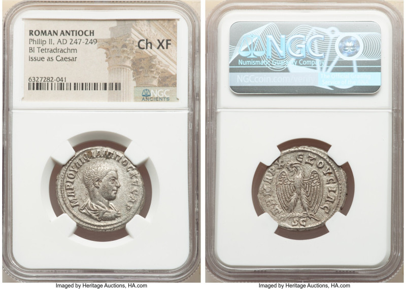 SYRIA. Antioch. Philip II (AD 247-249). BI tetradrachm (27mm, 12h). NGC Choice X...