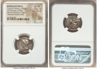 P. Servilius M.f. Rullus (100 BC). AR denarius (20mm, 3.89 gm, 8h). NGC Choice VF 4/5 - 4/5. Rome. RVLLI, helmeted bust of Minerva left, wearing aegis...