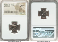 D. Silanus L.f. (ca. 91 BC). AR denarius (18mm, 5h). NGC Choice VF. Rome. Head of Roma right, wearing winged helmet decorated with griffin crest; C be...