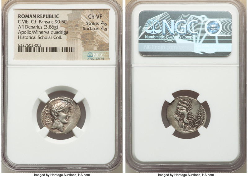 C. Vibius C. f. Pansa (ca. 90 BC). AR denarius (20mm, 3.86 gm, 10h). NGC Choice ...