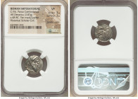 C. Vibius C.f. C.n. Pansa Caetronianus (ca. 48 BC). AR denarius (17mm, 3.87 gm, 6h). NGC VF 3/5 - 3/5, bankers marks. Rome. PANSA, mask of Pan right /...