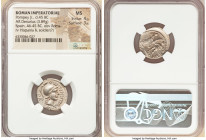 Cnaeus Pompeius Junior (46-45 BC). AR denarius (20mm, 3.89 gm, 8h). NGC MS 4/5 - 3/5. Uncertain mint in Spain (Corduba), summer 46 BC-spring 45 BC. M•...