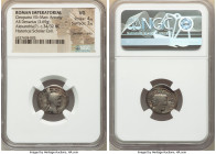 Cleopatra VII of Egypt and Marc Antony, as Rulers of the East (37-30 BC). AR denarius (18mm, 3.69 gm, 12h). NGC VG 4/5 - 3/5, bankers marks. Alexandri...