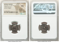 Augustus (27 BC-AD 14). AR/AE fourrée denarius (17mm, 11h). NGC VG, core visible. Ancient forgery of Lugdunum, ca. 2 BC-AD 4. CAESAR AVGVSTVS-DIVI F P...