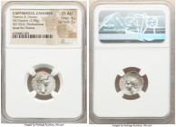 Tiberius (AD 14-37), with Drusus Caesar (died AD 23). AR drachm (17mm, 3.98 gm, 11h). NGC Choice AU 4/5 - 3/5. Caesarea, Cappadocia, AD 32-33. TI•CAES...