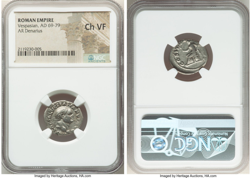 Vespasian (AD 69-79). AR denarius (19mm, 5h). NGC Choice VF. Rome, AD 70. IMP CA...