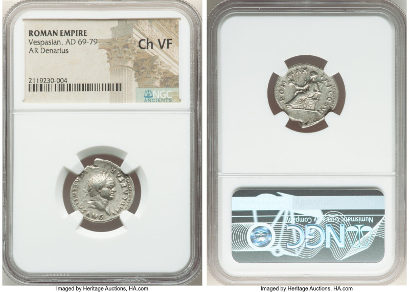 Vespasian (AD 69-79). AR denarius (19mm, 6h). NGC Choice VF. Rome, AD 70. IMP CA...