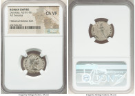 Domitian, as Augustus (AD 81-96). AR denarius (20mm, 5h). NGC Choice VF. Rome, AD 87. IMP CAES DOMIT AVG GERM P M TR P VI, laureate head of Domitian r...