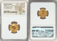 Hadrian (AD 117-138). AV aureus (19mm, 7.02 gm, 6h). NGC Choice Fine 5/5 - 4/5. Rome, AD 136. HADRIANVS-AVG COS III P P, bare headed, draped bust of H...