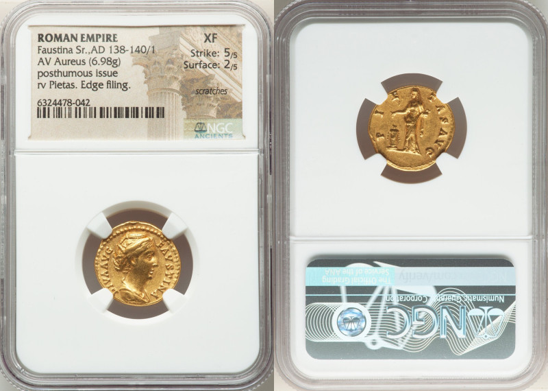 Diva Faustina Senior (AD 138-140/1). AV aureus (19mm, 6.98 gm, 6h). NGC XF 5/5 -...