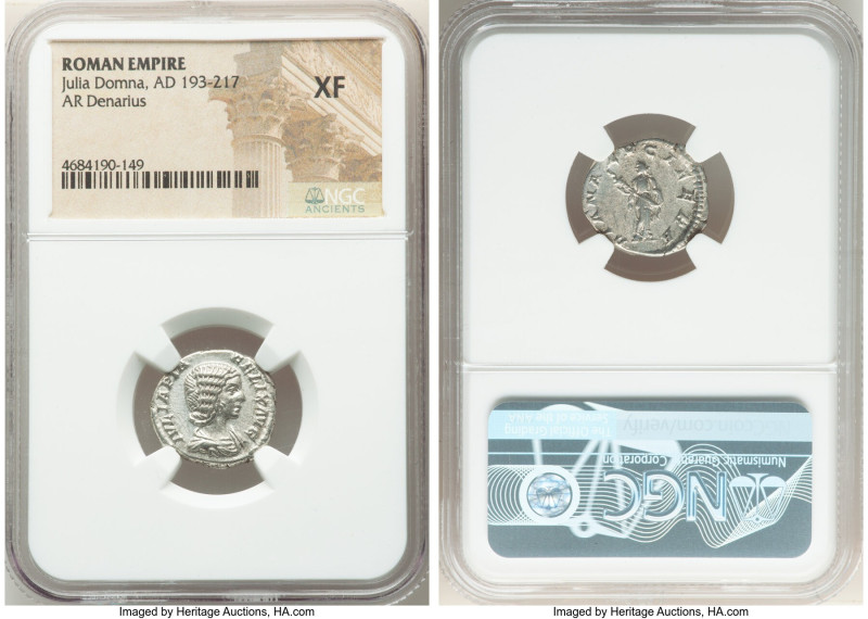 Julia Domna (AD 193-217). AR denarius (18mm, 6h). NGC XF. Rome, AD 211-217. IVLI...