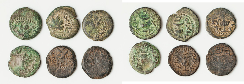 ANCIENT LOTS. Judaea. The Jewish War (AD 66-70). Lot of six (6) AE prutahs. Good...