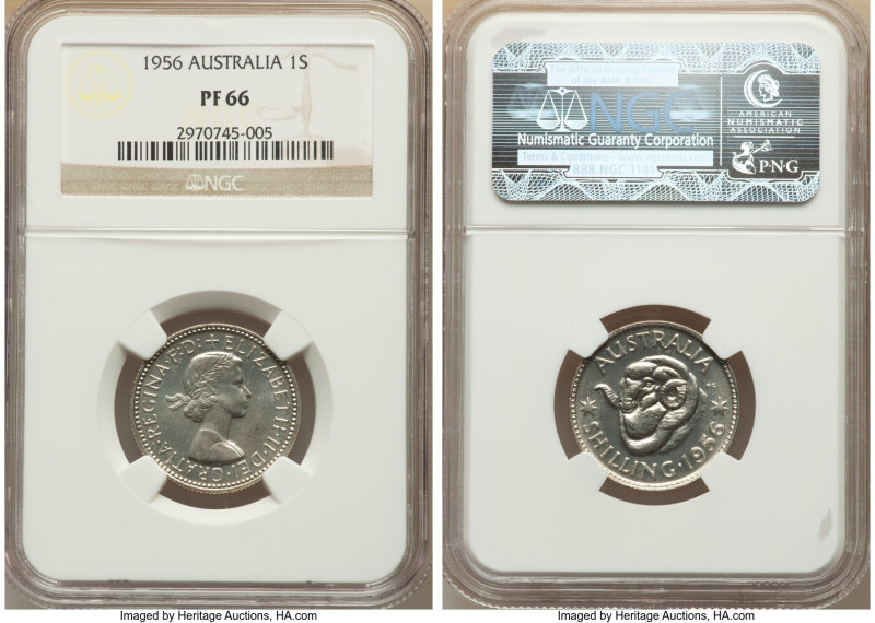 Elizabeth II Proof Shilling 1956-(m) PR66 NGC, Melbourne mint, KM59. Watery proo...