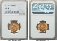 George V gold 5 Dollars 1913 MS62+ NGC, Ottawa mint, KM26. Rose gold with pale avocado peripheral tone. 

HID09801242017

© 2022 Heritage Auctions | A...