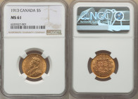 George V gold 5 Dollars 1913 MS61 NGC, Ottawa mint, KM26. Three year type. 

HID09801242017

© 2022 Heritage Auctions | All Rights Reserved