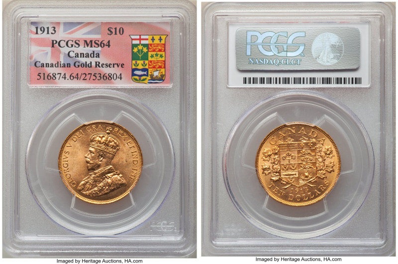 George V gold 10 Dollars 1913 MS64 PCGS, Ottawa mint, KM27. A rich rum example o...