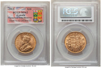 George V gold 10 Dollars 1913 MS62 PCGS, Ottawa mint, KM27. An exceedingly flashy representative dressed in a mellow gold patina. Though some chatter ...