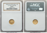 Republic gold Counterstamped 1/2 Escudo ND (1849-1857) AU55 NGC, San Jose mint, KM80. Host coin: Central American Republic 1/2 Real 1848 CR-JB KM13. C...