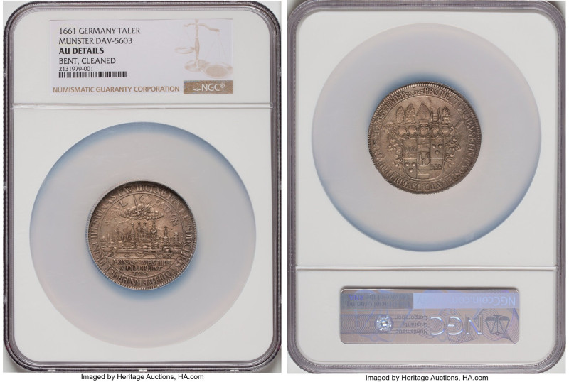 Münster. Christof Bernhard Taler MDCLXI (1661) AU Details (Bent, Cleaned) NGC, K...